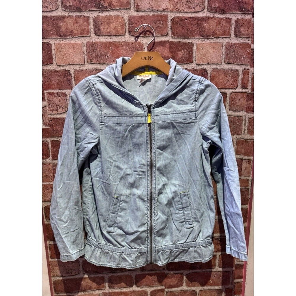 Cat &‎ Jack Girls Denim Hooded Jacket Full Zip Long Sleeve Outdoor Sz L 10/12